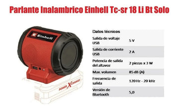 Parlante Y Cargador Usb Inalambrico Einhell Bluethooth 5.0