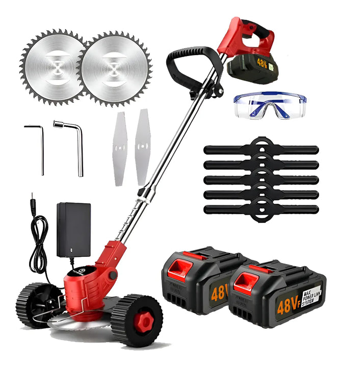 Guadaña Inalambrica Cortacesped Pasto Dos Baterias + Regalo - Rojo Verde O Naranja