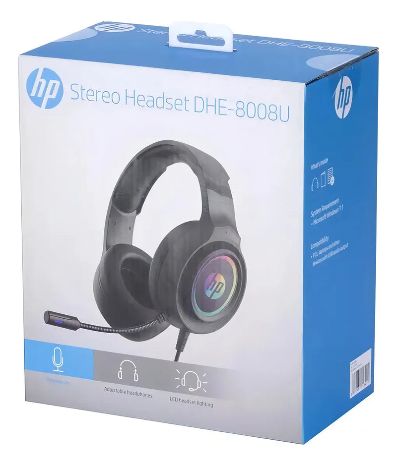 Auriculares HP Gamer DHE-8008u DHE-8008u negros con luz LED RGB