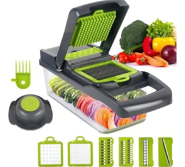 Mandolina Picatodo Multifuncional Para Verduras Y Frutas Color Gris con Verde