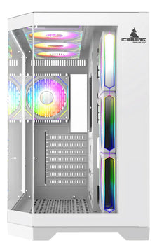 Chasis Gamer Iceberg Crystal Edge Con 7 Ventiladores Argb Blanco