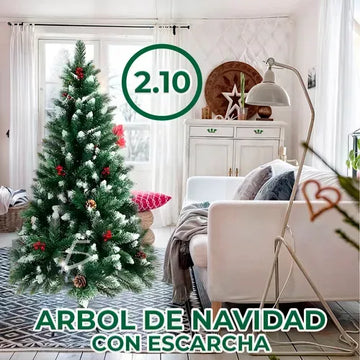 Árbol Navidad Pino Artificial Navideño Piñas Escarcha 2.1m Color Verde