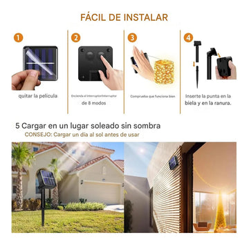 Luces Navideñas Con Panel Solar 300 Led Amarillo - 30 Metros