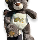 Oso De Peluche Gigante Metro Y Medio 1,55 + Moño + 3 Globos Gris Oscuro