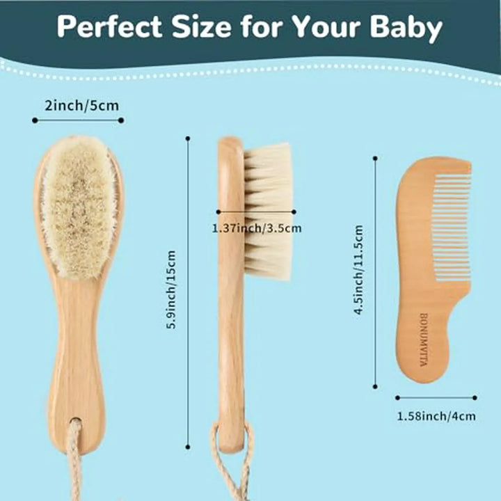 Set De Cepillo Y Peine De Madera Para Bebé, Cerdas De Cabra