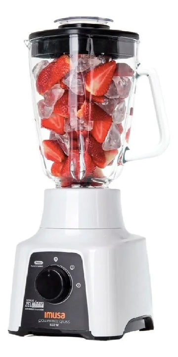 Licuadora Imusa Powermix Glass 1,25 L blanca con vaso de vidrio