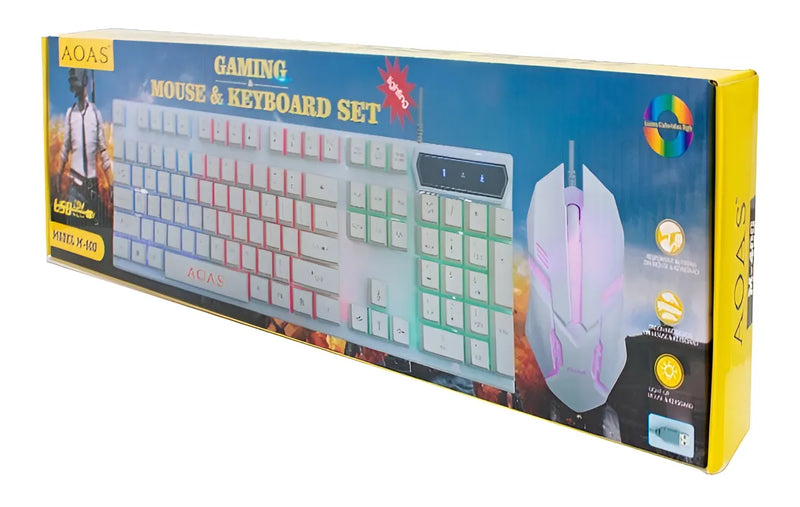 Mouse Y Teclado Gamer Rgb Aoas M-400 Blanco