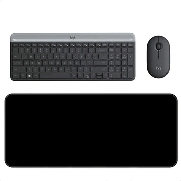 Combo Inalámbrico Logitech Mk470 + Alfombrilla Xl (80x30cm) Mouse Negro Teclado Negro