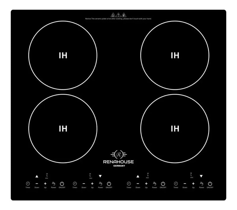 Estufa De Induccion 4 Puestos Empotrable + Bateria 15 Piezas Negro/plateado