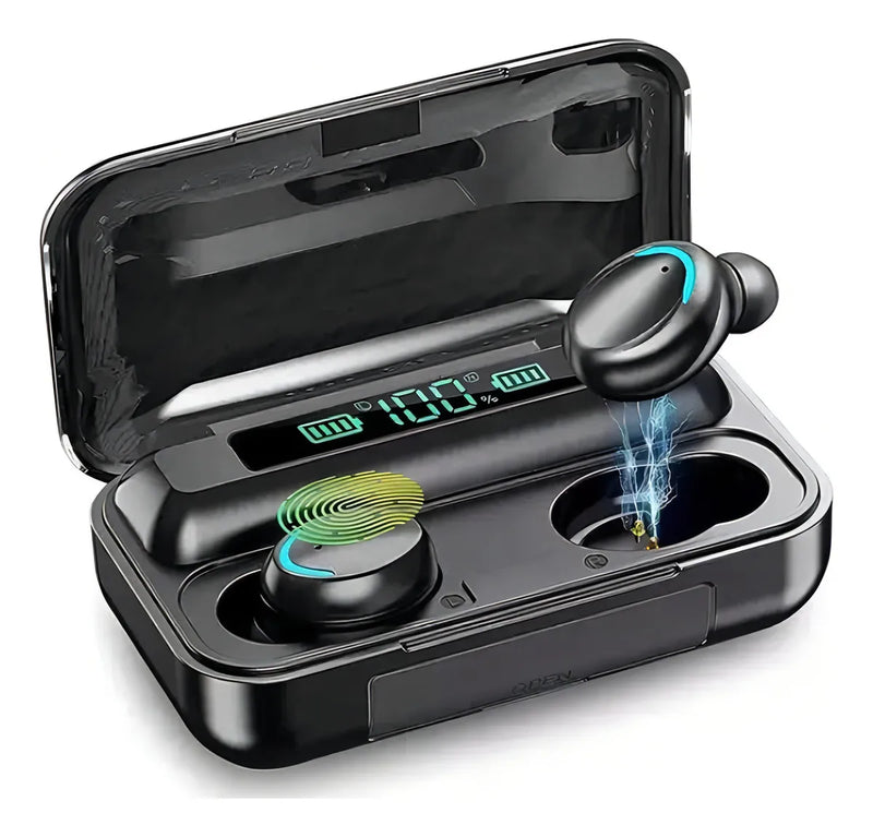 Audífonos in ear inalámbricos F9 negro con luz LED