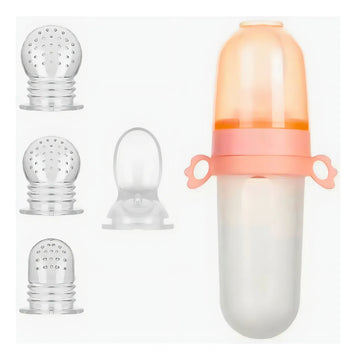 Biberón Tetero Dispensador Alimentos Bebés 40 Ml Uso Rosado Chupo 3 Tamaño Alimento + Cuchara Dispensar Ayuda Habilidades Control Sin Bpa Libre Bps Sin Ftalatos Silicona Grado Alimenticio Versátil