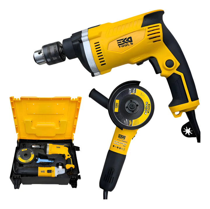 Kit Taladro Percutor 1/2 850w + Pulidora 5 1100w + Estuche Amarillo 50
