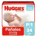 Pañal Desech Huggies Natural Care Talla P 34 Un (3.5 A 6 Kg) Tamaño Pequeño (p)