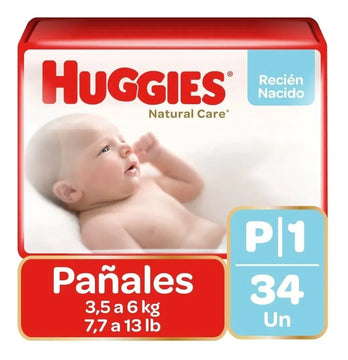 Pañal Desech Huggies Natural Care Talla P 34 Un (3.5 A 6 Kg) Tamaño Pequeño (p)