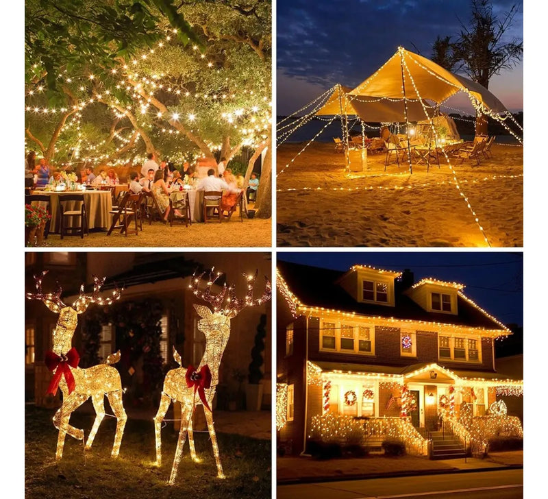 Luces Navideñas Con Panel Solar 300 Led Amarillo - 30 Metros