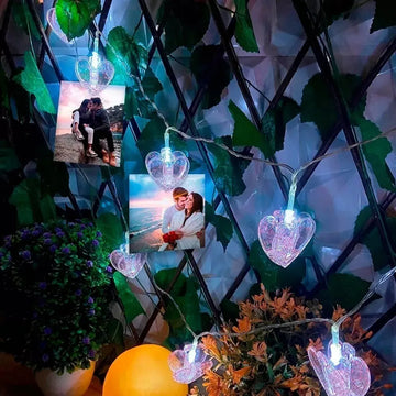 Instalación Corazones Luz Led Pinzas Fotos Decoracion Amor Blanco