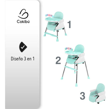 Silla Cokibú Bebé Sbebe-1mt 3 Alturas Menta Liso Agua