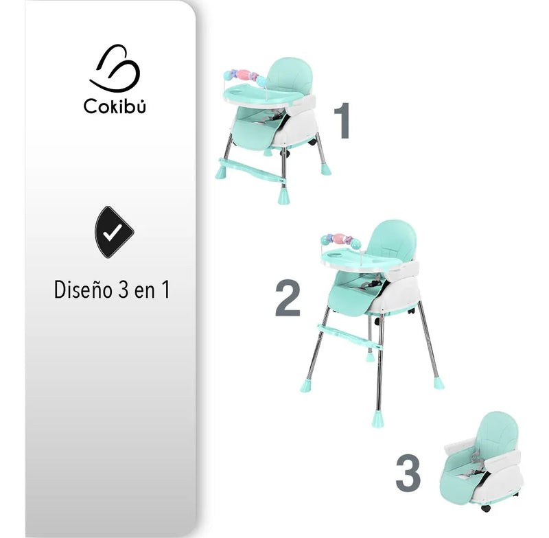 Silla Cokibú Bebé Sbebe-1mt 3 Alturas Menta Liso Agua