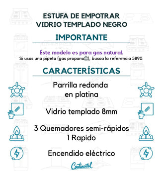Estufa De Empotrar Vidrio 5883 Gas Natural Negro