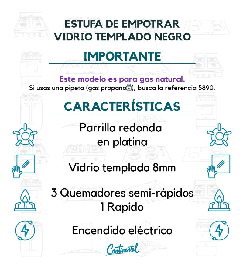 Estufa De Empotrar Vidrio 5883 Gas Natural Negro