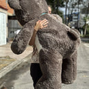 Oso De Peluche Gigante Metro Y Medio 1,55 + Moño + 3 Globos Gris Oscuro