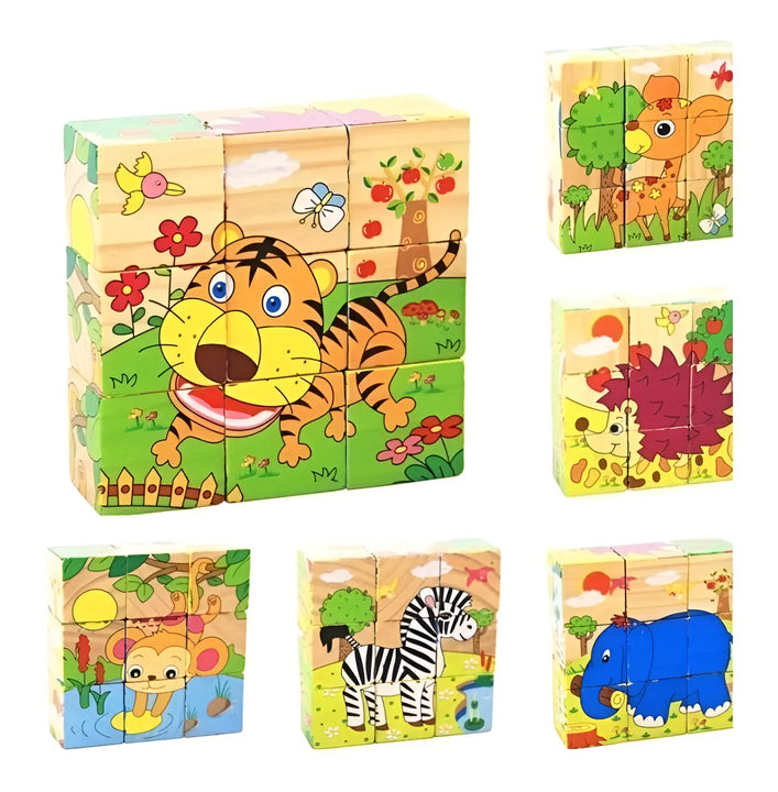 Rompecabezas 3D Madera Otra Marca 6 Caras Dibujos Animados 9 Piezas