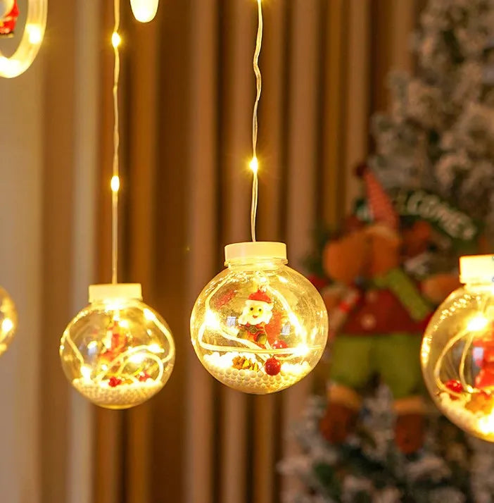 Cortina Extensión De Luces De Navidad De Aros Y Esferas Cálida