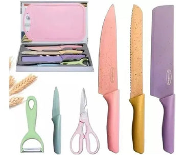 Juego De Cuchillos Set X6 Piezas Colores Pastel + Estuche Pateles