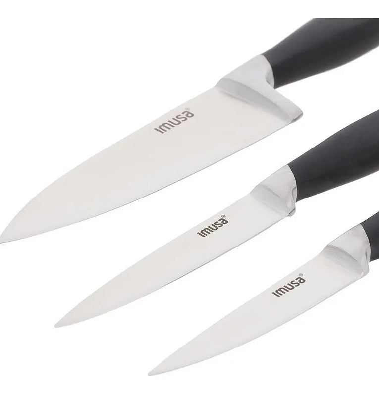 Set 3 Cuchillos Chef Multiusos Imusa 5861030379 Color Negro