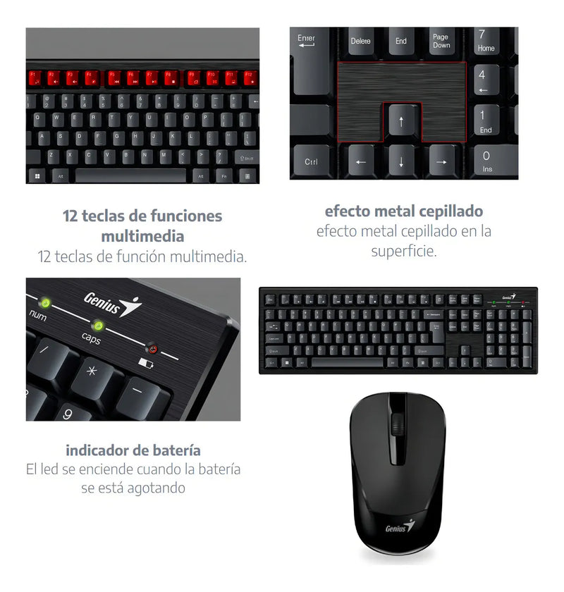 Combo Inalámbrico Teclado Y Mouse Genius Km 8101 Color del teclado Negro