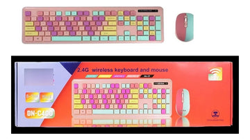 Combo Teclado Mouse Dn-c400 Kit Colores Pastel Color Del Mouse Rosa-celeste