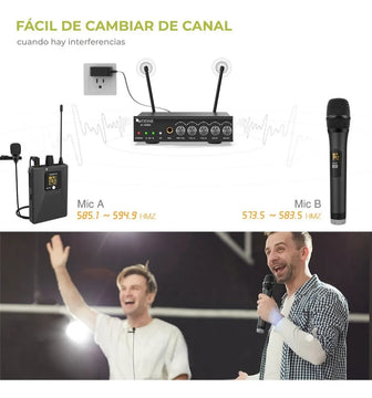 Sistema de micrófono UHF con doble cable Fifine K036, color negro