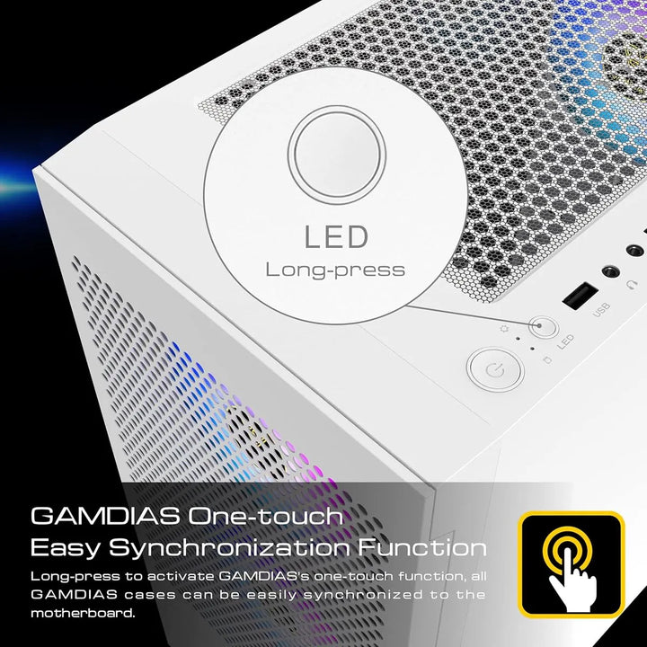 Caja Pc Gaming Gamdias Atx Blanca Rgb Vidrio Templado