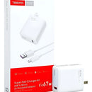Cargador Celular Tipo C 67w Cable Carga Rápida Usb Teléfono Blanco