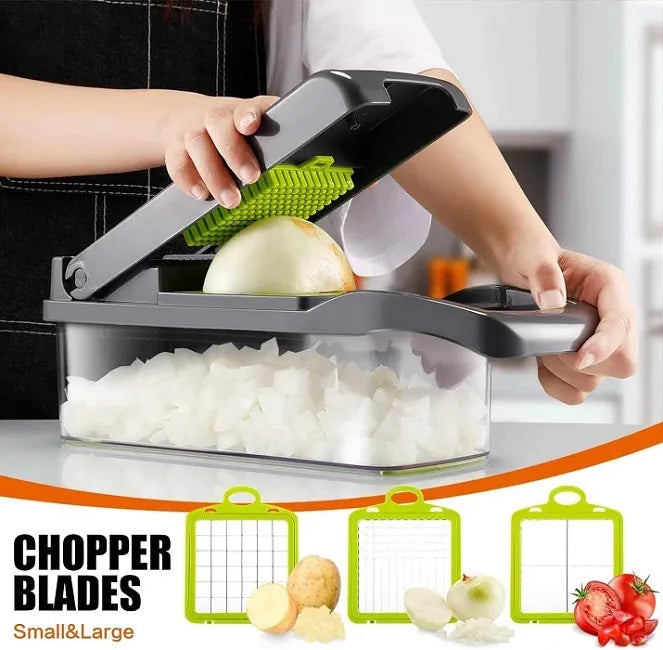 Mandolina Picatodo Multifuncional Para Verduras Y Frutas Color Gris con Verde