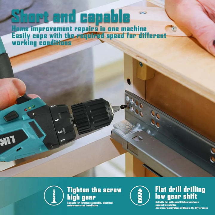 Taladro Eléctrico, 12 V Batería De Iones De Litio Cargador Azul Petróleo