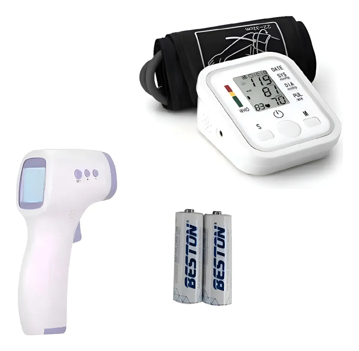Combo Tensiómetro Brazo + Termómetro Infrarrojo + Pilas Blanco