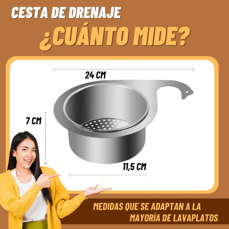 Colador Drenaje Metalico Acero Inoxidable Residuo Alimento Plateado