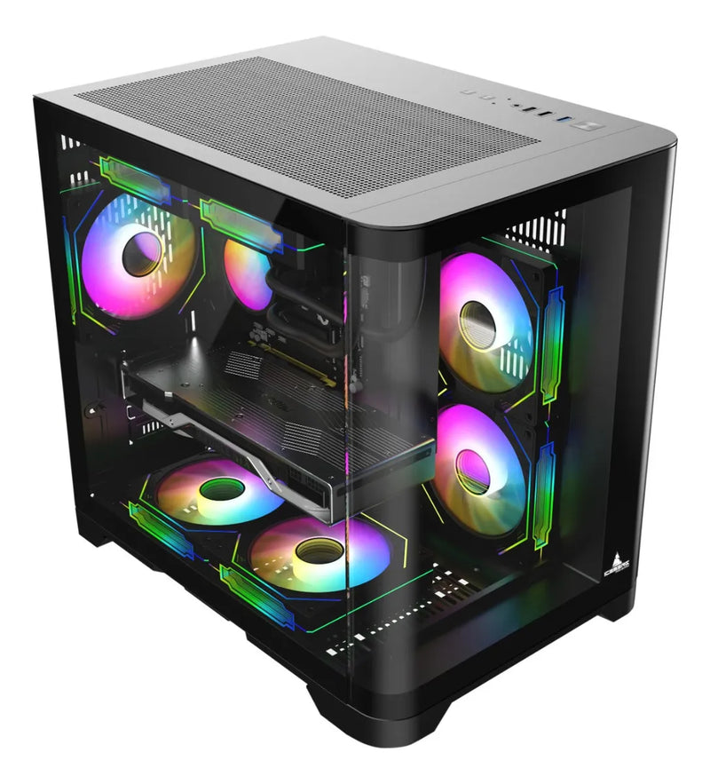Gabinete Gamer Iceberg Crystal Wave M Negra Argb 3 Fans Negro