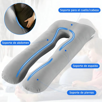 Almohada Embarazo Cuerpo Entero Tela Peluche Forro Interno 52 Bits Color Gris