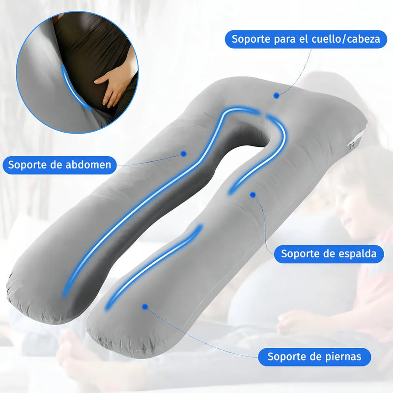 Almohada Embarazo Cuerpo Entero Tela Peluche Forro Interno 52 Bits Color Gris