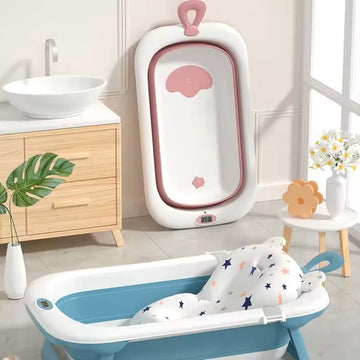 Tina Bañera Bebe Plegable Portatil Termometro Antideslizante Blanco Lisa