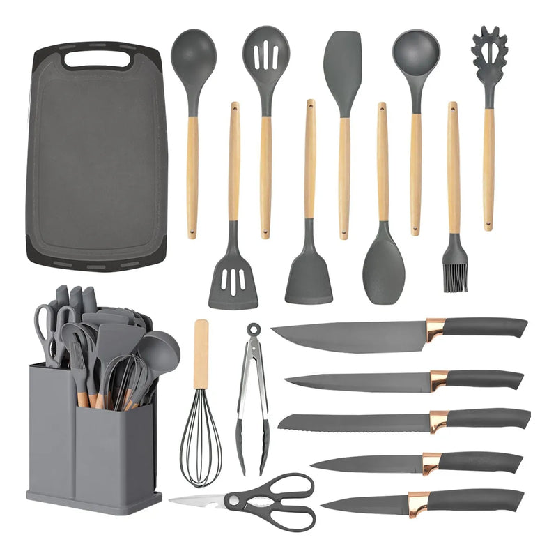 Kit Juego Utensilios Set Cocina 19 Piezas Con Tabla