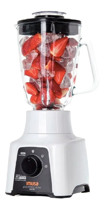 Licuadora Imusa Powermix Glass 1,25 L blanca con vaso de vidrio