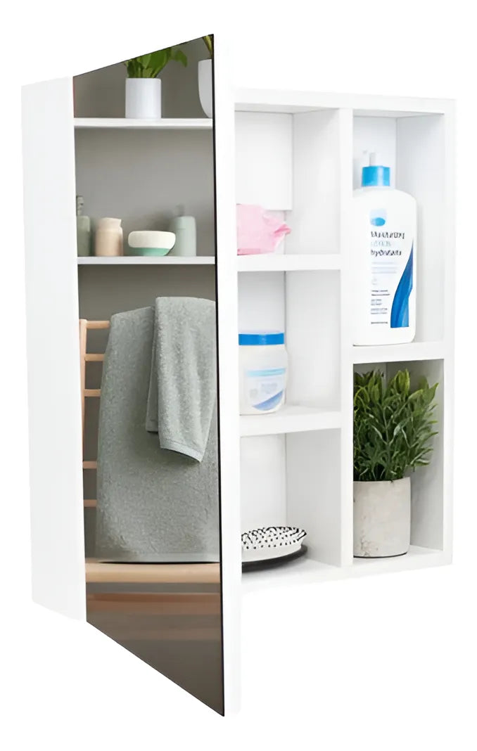 Gabinete Blanco 50 Cm Con Espejo Y Entrepaños