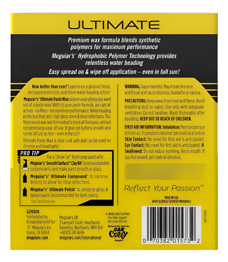 Meguiars Ultimate Paste Wax Cera Sintética Premium 450gr