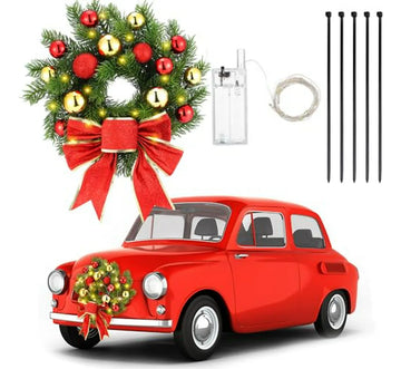 Adorno Navideño Para Coche Con Luces Led Y Lazo Rojo