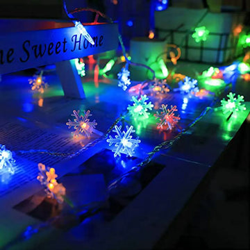 Luces Navideñas Multicolores Led 20 Ft, 40 Copos De Nieve