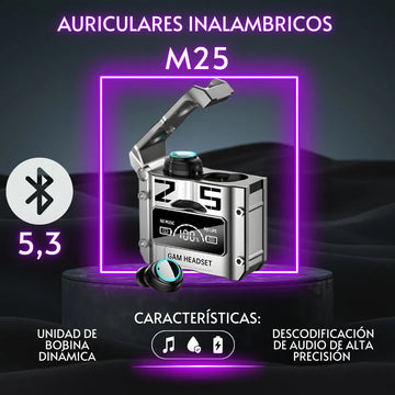 Audífonos Inalámbricos Gamer Bluetooth 5.3 M25 Táctil Hi-fi Gris