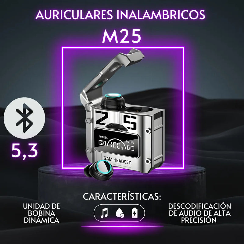 Audífonos Inalámbricos Gamer Bluetooth 5.3 M25 Táctil Hi-fi Gris